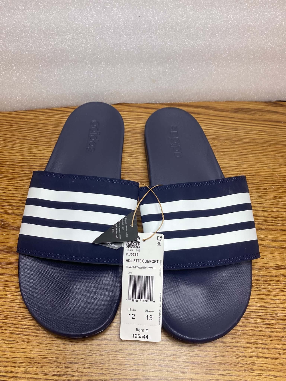 Adidas Mens Adilette Comfort Navy White Stripes Slides KJO285 Slip On Size 12